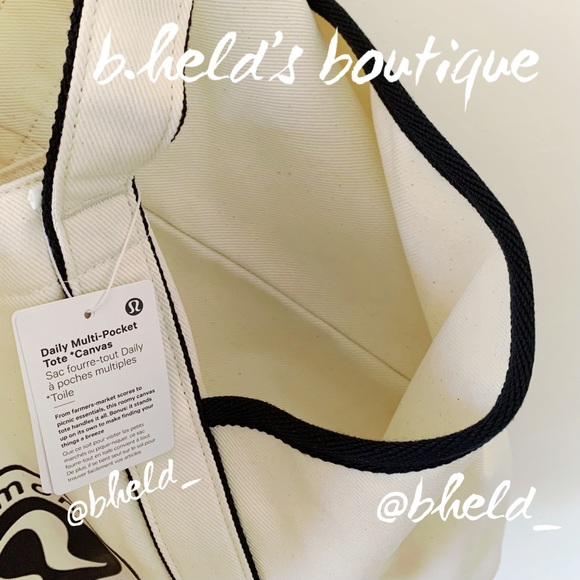 lululemon Daily Multi-Pocket Tote *Canvas Bag 20L in Natural/True Navy New NWT - Picture 11 of 14